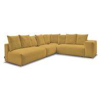 Canapé d'angle fixe modulable VOLTAIRE avec 2 chauffeuses 2 places, 1 angle et 1 chauffeuse 1 place tissu jaune angle droit BOBOCHIC 6 places Angle droit Jaune