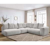 Canapé d'angle fixe modulable VOLTAIRE avec 2 chauffeuses 2 places, 1 angle et 1 chauffeuse 1 place tissu gris clair angle droit BOBOCHIC 6 places Angle droit Gris clair