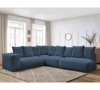 Canapé d'angle fixe modulable VOLTAIRE avec 2 chauffeuses 2 places, 1 angle et 1 chauffeuse 1 place tissu bleu foncé angle gauche BOBOCHIC 6 places Angle gauche Bleu foncé