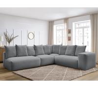 Canapé d'angle fixe modulable VOLTAIRE avec 2 chauffeuses 2 places, 1 angle et 1 chauffeuse 1 place tissu gris foncé angle droit BOBOCHIC 6 places Angle droit Gris foncé