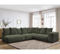Canapé d'angle fixe modulable VOLTAIRE avec 2 chauffeuses 2 places, 1 angle et 1 chauffeuse 1 place tissu vert angle droit BOBOCHIC 6 places Angle droit Vert