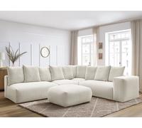 Canapé d'angle fixe modulable VOLTAIRE avec 2 chauffeuses 2 places, 1 angle et 1 chauffeuse 1 place tissu blanc angle droit BOBOCHIC 6 places Angle droit Blanc