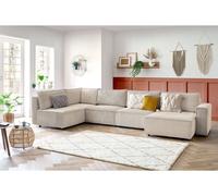 Canapé d'angle fixe modulable XL NIHAD tissu velours côtelé beige angle droit BOBOCHIC 6 places Angle droit Beige