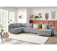 Canapé d'angle fixe modulable XL NIHAD tissu velours côtelé gris clair angle droit BOBOCHIC 6 places Angle droit Gris clair