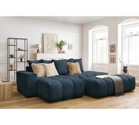 Canapé d'angle fixe MONT-BLANC tissu avec pouf bleu foncé angle gauche BOBOCHIC 4 places Angle gauche Bleu foncé