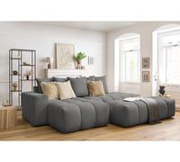 Canapé d'angle fixe MONT-BLANC tissu avec pouf gris foncé angle gauche BOBOCHIC 4 places Angle gauche Gris foncé