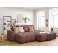 Canapé d'angle fixe MONT-BLANC tissu avec pouf rose angle gauche BOBOCHIC 4 places Angle gauche Rose