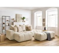 Canapé d'angle fixe MONT-BLANC velours avec pouf beige angle gauche BOBOCHIC 4 places Angle gauche Beige