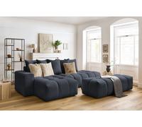 Canapé d'angle fixe MONT-BLANC velours avec pouf bleu foncé angle gauche BOBOCHIC 4 places Angle gauche Bleu foncé