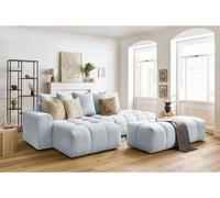 Canapé d'angle fixe MONT-BLANC velours avec pouf gris clair angle gauche BOBOCHIC 4 places Angle gauche Gris clair
