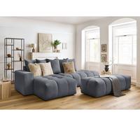 Canapé d'angle fixe MONT-BLANC velours avec pouf gris foncé angle gauche BOBOCHIC 4 places Angle gauche Gris foncé