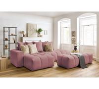 Canapé d'angle fixe MONT-BLANC velours avec pouf rose angle gauche BOBOCHIC 4 places Angle gauche Rose