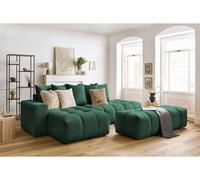Canapé d'angle fixe MONT-BLANC velours avec pouf vert angle gauche BOBOCHIC 4 places Angle gauche Vert