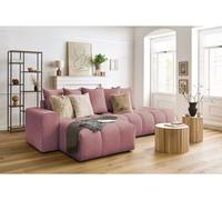 Canapé d'angle fixe MONT-BLANC velours rose angle gauche BOBOCHIC 3 places Angle gauche Rose