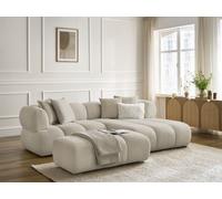 Canapé d'angle fixe PAMIRA tissu bouclette avec pouf beige angle droit BOBOCHIC 4 places Angle droit Beige