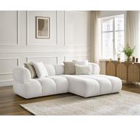 Canapé d'angle fixe PAMIRA tissu bouclette blanc angle droit BOBOCHIC 4 places Angle droit Blanc