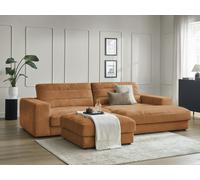 Canapé d'angle fixe SIERRA tissu texturé avec pouf orange angle droit BOBOCHIC 4 places Angle droit Orange