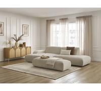 Canapé d'angle fixe SIRIUS tissu texturé avec grand pouf beige angle gauche BOBOCHIC 4 places Angle gauche Beige
