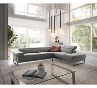 Canapé-d'angle Floyd 300x230 gris argenté ottoman droite réglage d'appui tête de W. Schillig