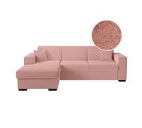 Canapé d'angle FUJI XL convertible avec coffre en tissu bouclette - Angle gauche - Rose