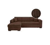 LOUNGITUDE - Fuji - Canapé d'angle - Convertible - 4 Places - Coffre - en Velours cotelé - L262cm - Gauche - Marron