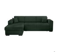 Canapé d'angle gauche 4 places FUJI XL convertible avec coffre en velours côtelé - Vert foncé - L262 x P157 x H83cm - LOUNGITUDE