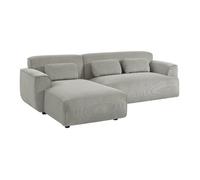 Canapé d'angle gauche 2 à 3 places velours côtelé gris clair Wallas L 196 x P 151 / 91 / x H 73cm