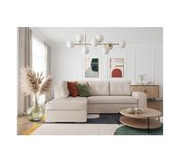 Canapé d'angle gauche 3 places convertible ADEN avec coffre en tissu - Beige - L246 x P174 x H96cm - LOUNGITUDE