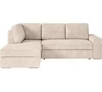 Canapé d'angle gauche 3 places convertible ADEN avec coffre en velours côtelé - Beige - L246 x P174 x H96cm - LOUNGITUDE