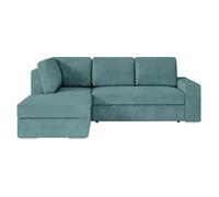 Canapé d'angle gauche 3 places convertible ADEN avec coffre en velours côtelé - Bleu clair - L246 x P174 x H96cm - LOUNGITUDE