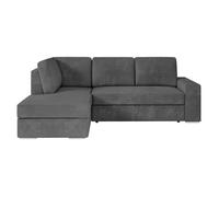 Canapé d'angle gauche 3 places convertible ADEN avec coffre en velours côtelé - Gris foncé - L246 x P174 x H96cm - LOUNGITUDE