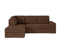 Canapé d'angle gauche 3 places convertible ADEN avec coffre en velours côtelé - Marron - L246 x P174 x H96cm - LOUNGITUDE