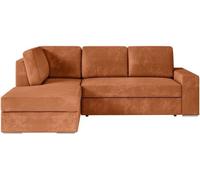 Canapé d'angle gauche 3 places convertible ADEN avec coffre en velours côtelé - Terracotta - L246 x P174 x H96cm - LOUNGITUDE