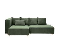 Canapé d'angle gauche 3 places en tissu velours côtelé vert kaki et bois clair HARLEM