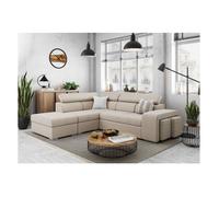 Canapé d'angle gauche 3 places SOAN convertible en tissu - Beige - L262 x P220 x H76cm - LOUNGITUDE