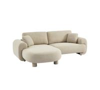 Canapé d'angle gauche 3 places tissu beige. pieds ronds L 231 x P 160 / 88 cm - Zenio