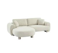 Canapé d'angle gauche 3 places tissu crème. pieds ronds L 231 x P 160 / 88 cm - Zenio