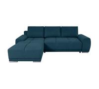 Canapé d'angle gauche 4 places convertible CASSANDRA avec coffre en tissu - Bleu foncé - L270 x P181 x H89cm - LOUNGITUDE