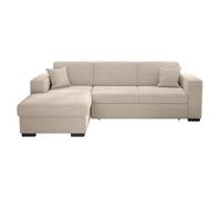 LOUNGITUDE - Fuji - Canapé d'angle - Convertible - 4 Places - Coffre - en Velours cotelé - L262cm - Gauche - Beige