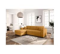 Canapé d'angle gauche 4 places FUJI XL convertible avec coffre en velours côtelé - Jaune - L262 x P157 x H83cm - LOUNGITUDE