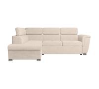 Canapé d'angle gauche 4 places PAOLA convertible avec coffre en velours côtelé - Beige - L252 x P188 x H76cm - LOUNGITUDE