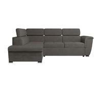 Canapé d'angle gauche 4 places PAOLA convertible avec coffre en velours côtelé - Gris - L252 x P188 x H76cm - LOUNGITUDE