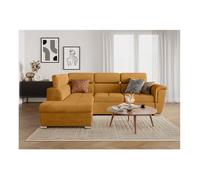 Canapé d'angle gauche 4 places PAOLA convertible avec coffre en velours côtelé - Jaune - L252 x P188 x H76cm - LOUNGITUDE