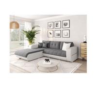 Canapé d'angle Gauche 4 places SUZIE convertible en Simili et Microfibre - Blanc et Gris - L246 x 188 x 80cm - LOUNGITUDE