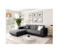 Canapé d'angle Gauche 4 places SUZIE convertible en Simili et Microfibre - Gris et Noir - L246 x 188 x 80cm - LOUNGITUDE