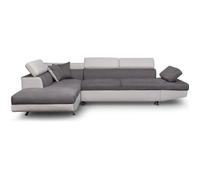 Canapé d'angle gauche 5 places RIO Convertible avec coffre en microfibre et simili - Blanc/Gris - L271 x P192 x H70cm - LOUNGITUDE