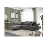 Canapé d'angle gauche 5 places RIO convertible avec coffre en microfibre - Gris - L271 x P192 x H70cm - LOUNGITUDE