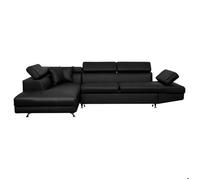 Canapé d'angle gauche 5 places RIO convertible avec coffre en simili - Noir - L271 x P192 x H70cm - LOUNGITUDE