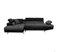 Canapé d'angle RIO Convertible avec coffre en tissu et simili - Angle Gauche, Gris et Noir