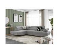 Canapé d'angle gauche 5 places RIO convertible avec coffre en tissu - Gris clair - L271 x P192 x H70cm - LOUNGITUDE